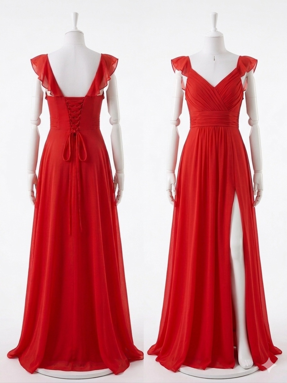 Elegant Red V-Neck Evening Gown